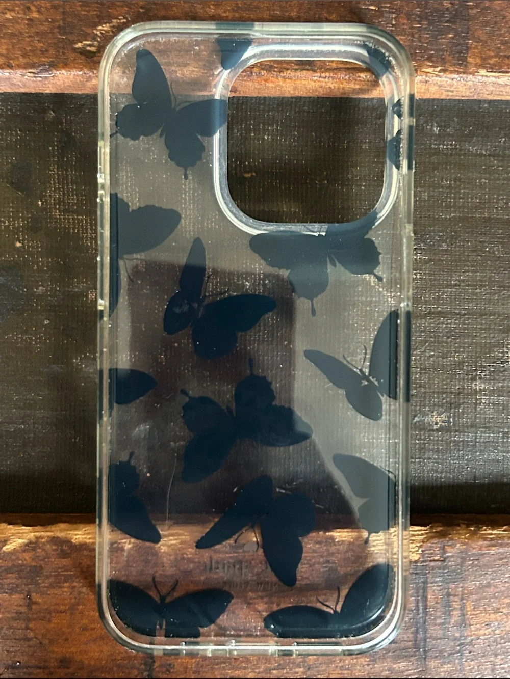 kate spade Clear Case with Blue Butterfly Print; iPhone 14 Pro